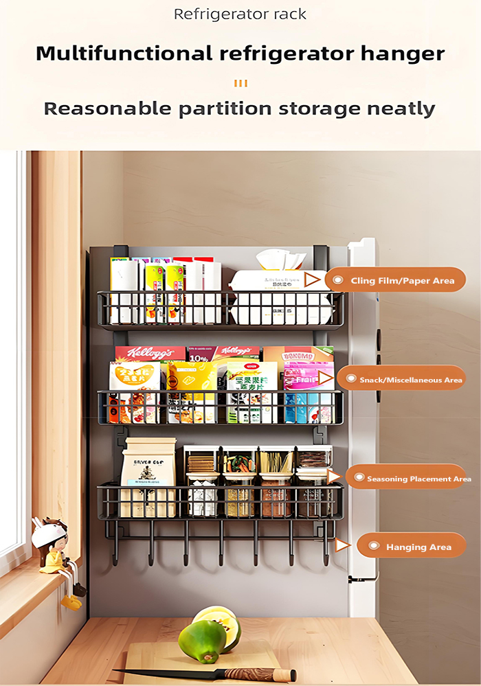 Multifunctional 3-layer Table Side Storage Rack with Hooks Kitchen ...