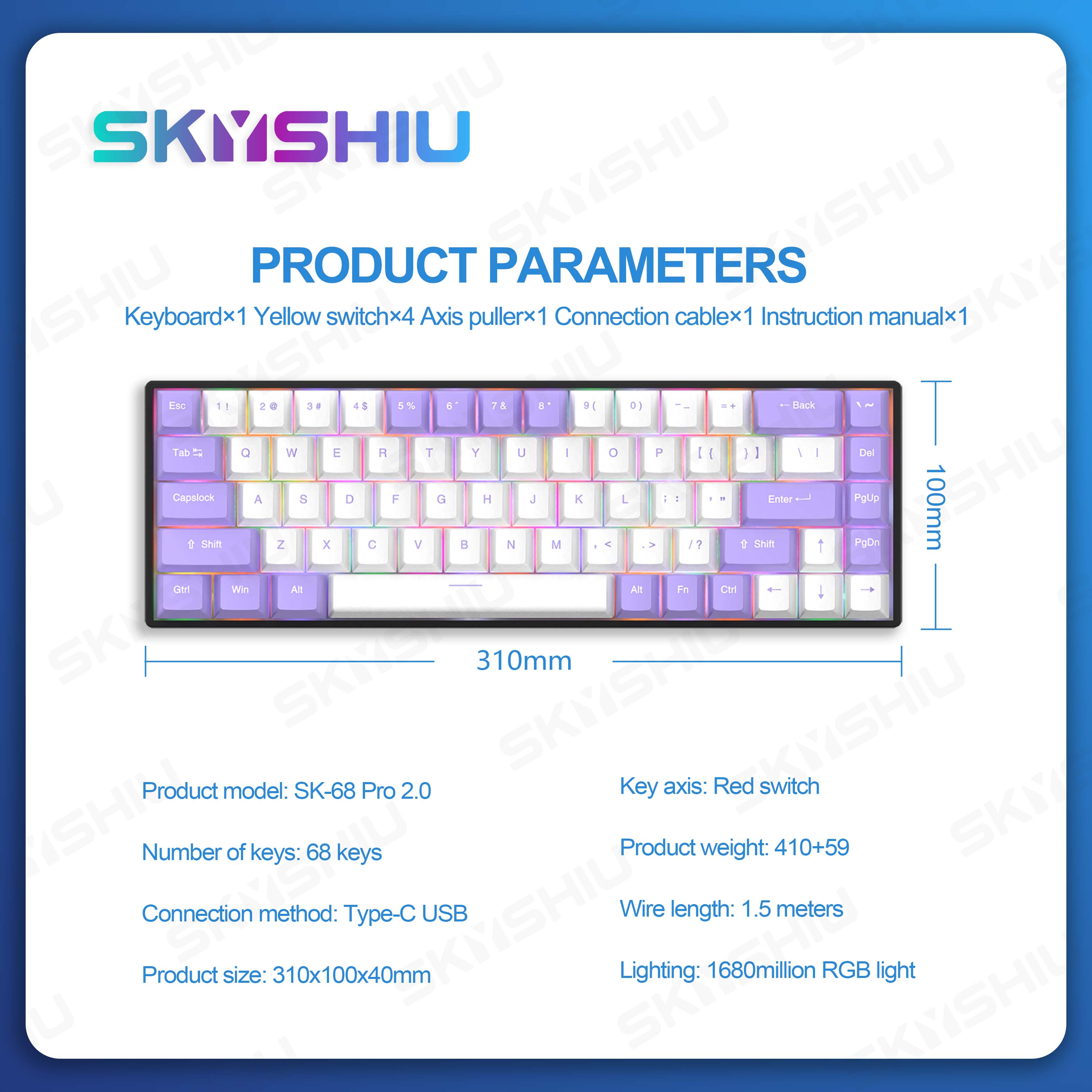SKYSHIU SK-68 V2 68 Keys Mechanical Keyboard RGB 5 Pin Hot Swappable ...