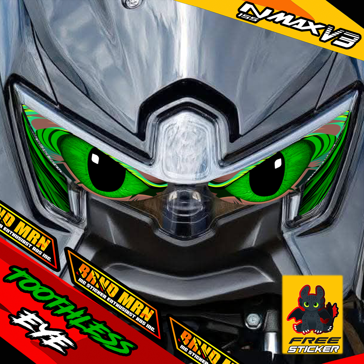 YAMAHA NMAX 155 V3/TURBO HEADLIGHT TOOTHLESS EYE DECAL STICKER TINT ...