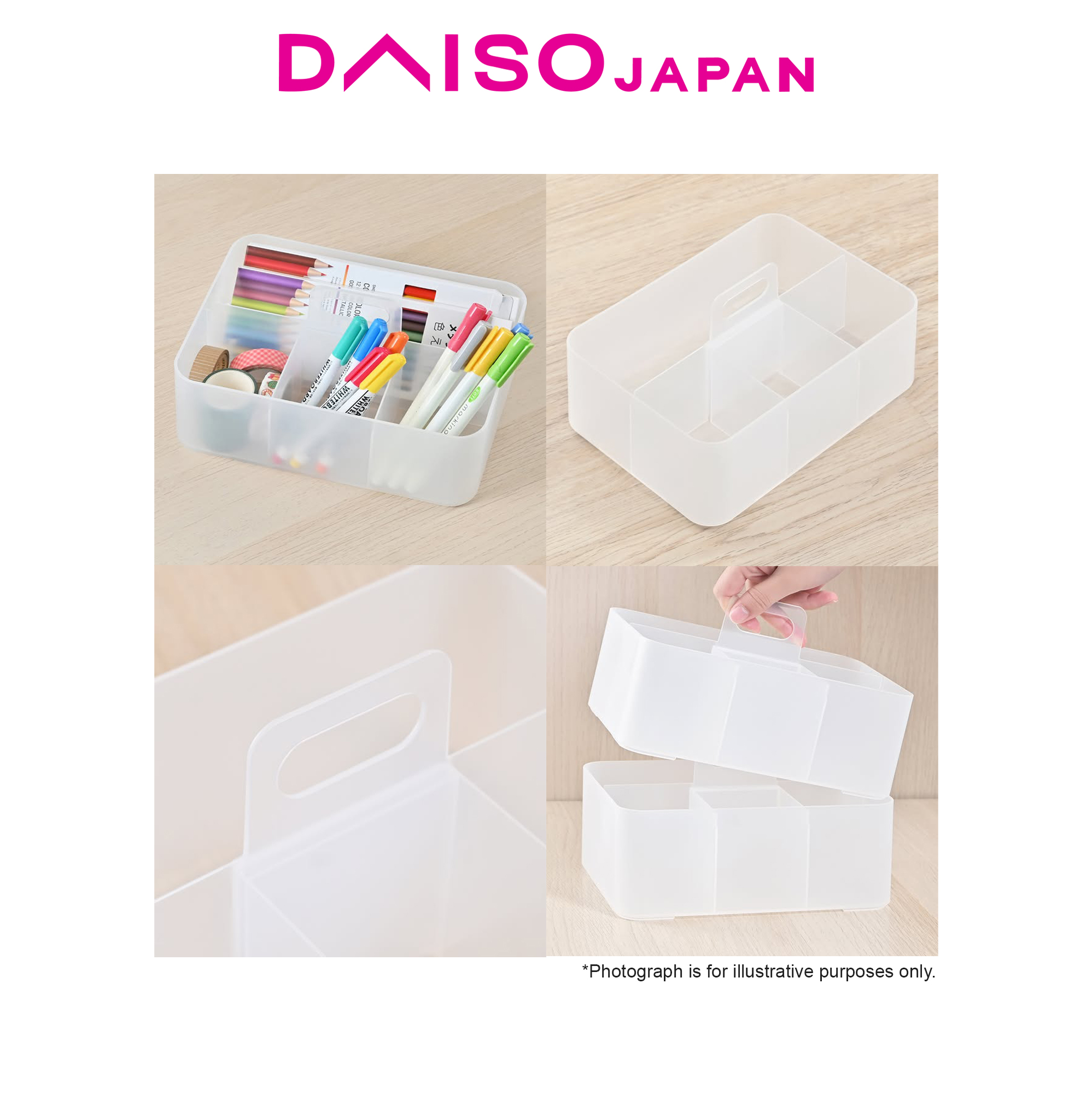 Daiso Stackable Storage Box with Handle (15.2cmx21.5cmx12.5cm) | Shopee ...