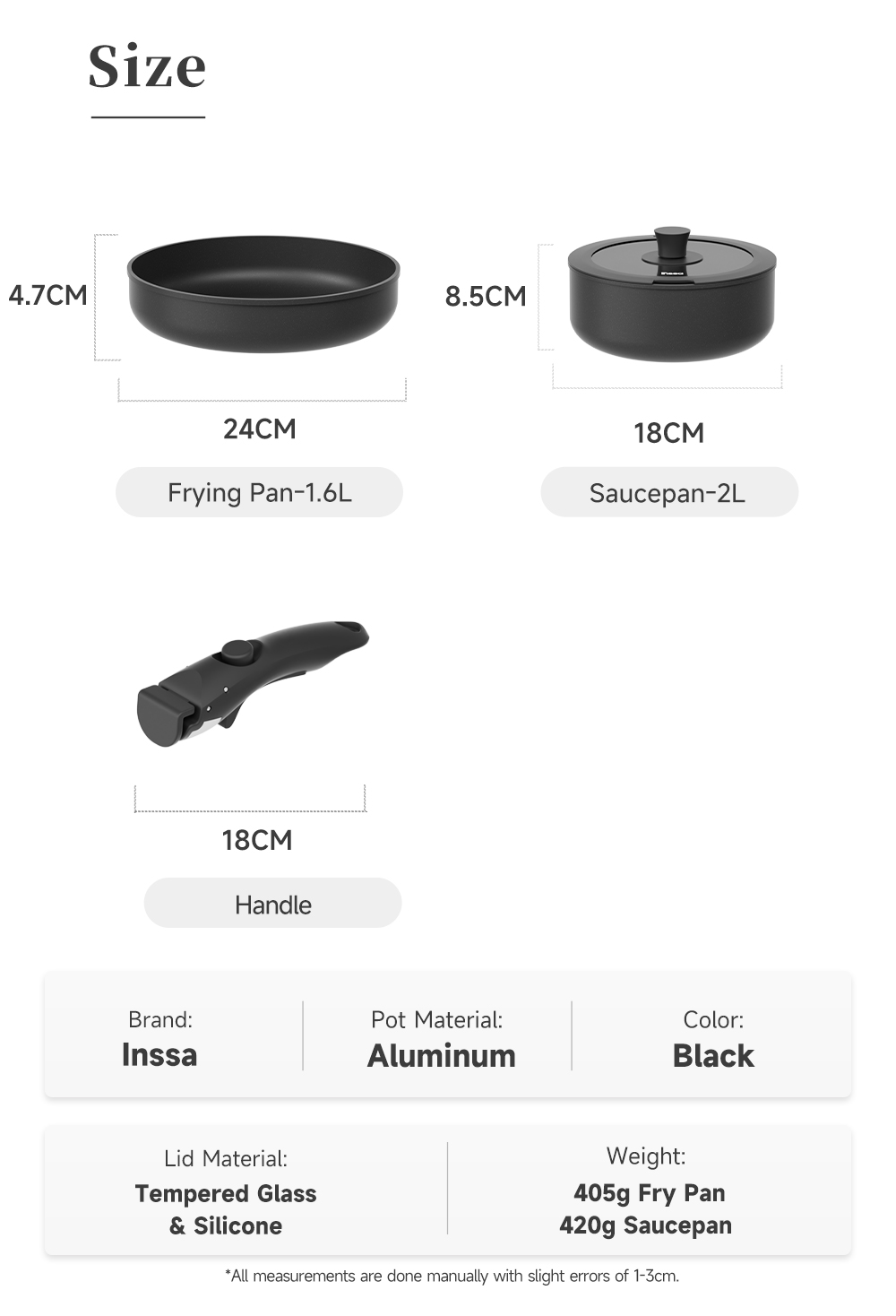 INSSA Detachable Cookware Set Removable Handle 24cm Frying Pan 18cm ...