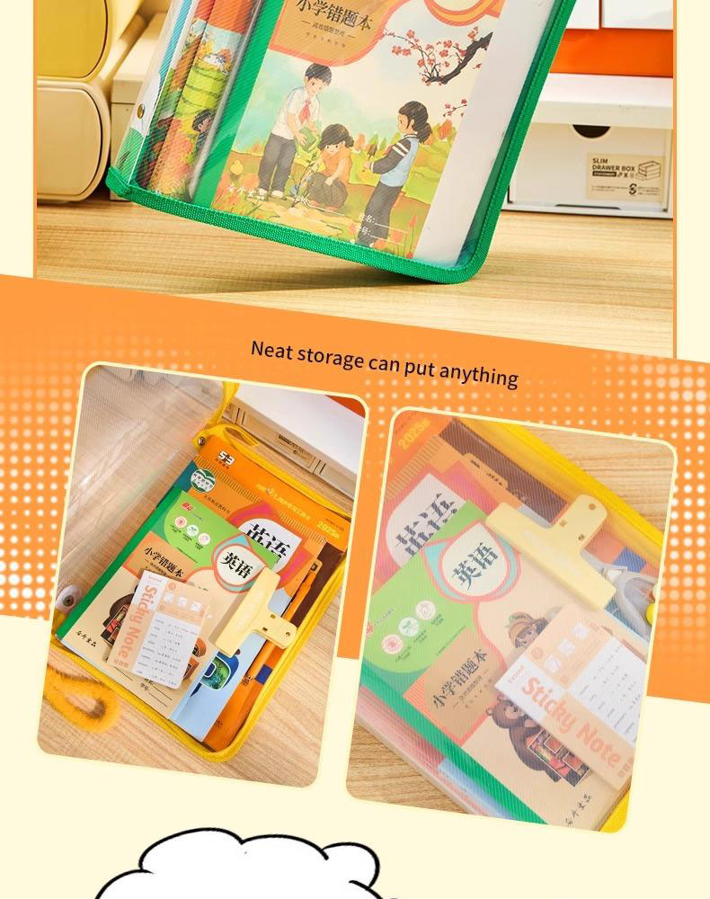 A4 Transparent Zipper File Bag Dopamine Color Mesh Storage Pouch with ...