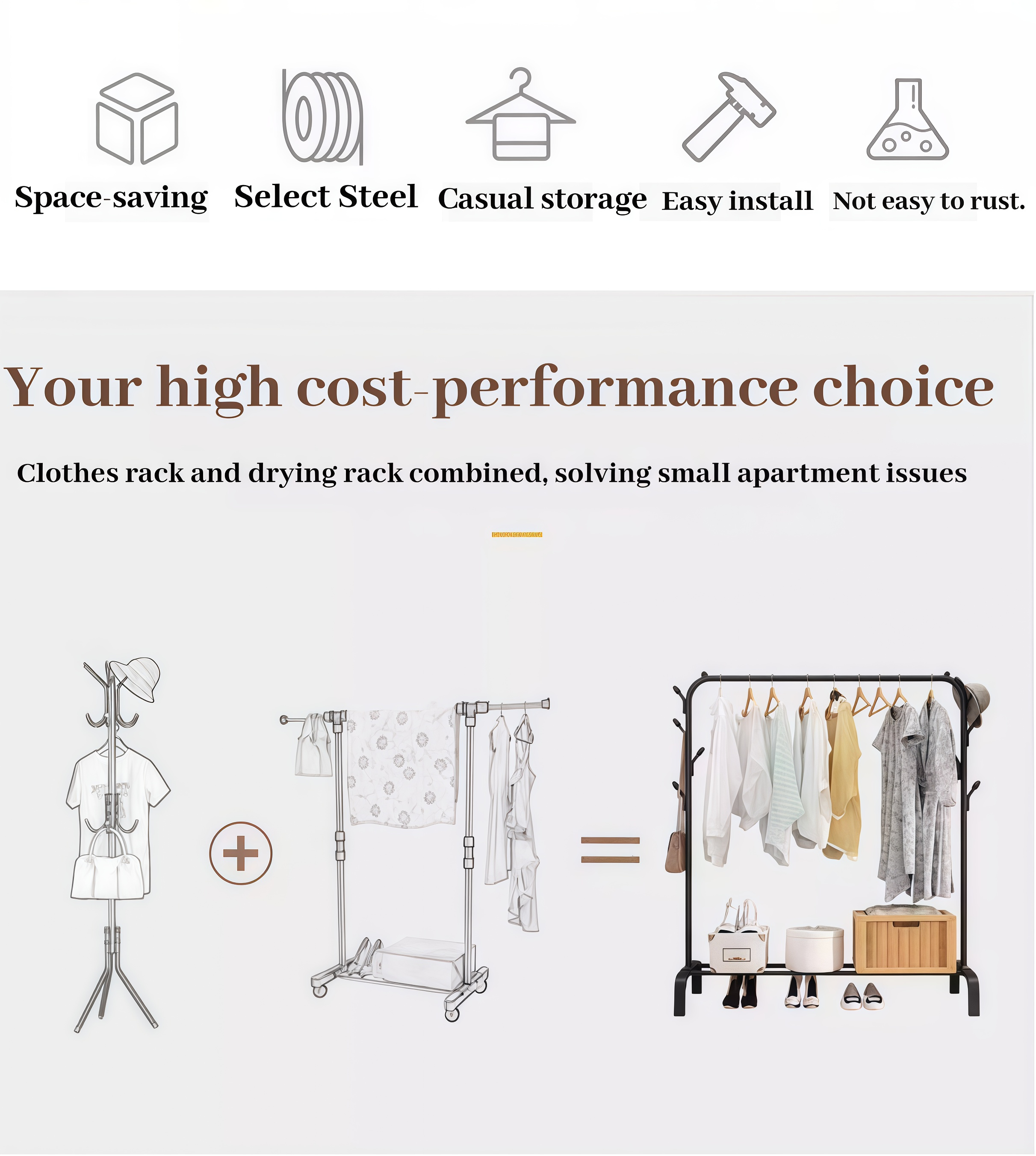 Clothes Rack Drying Rack Indoor Outdoor Clothes Hanger Floor Rack Heavy ...