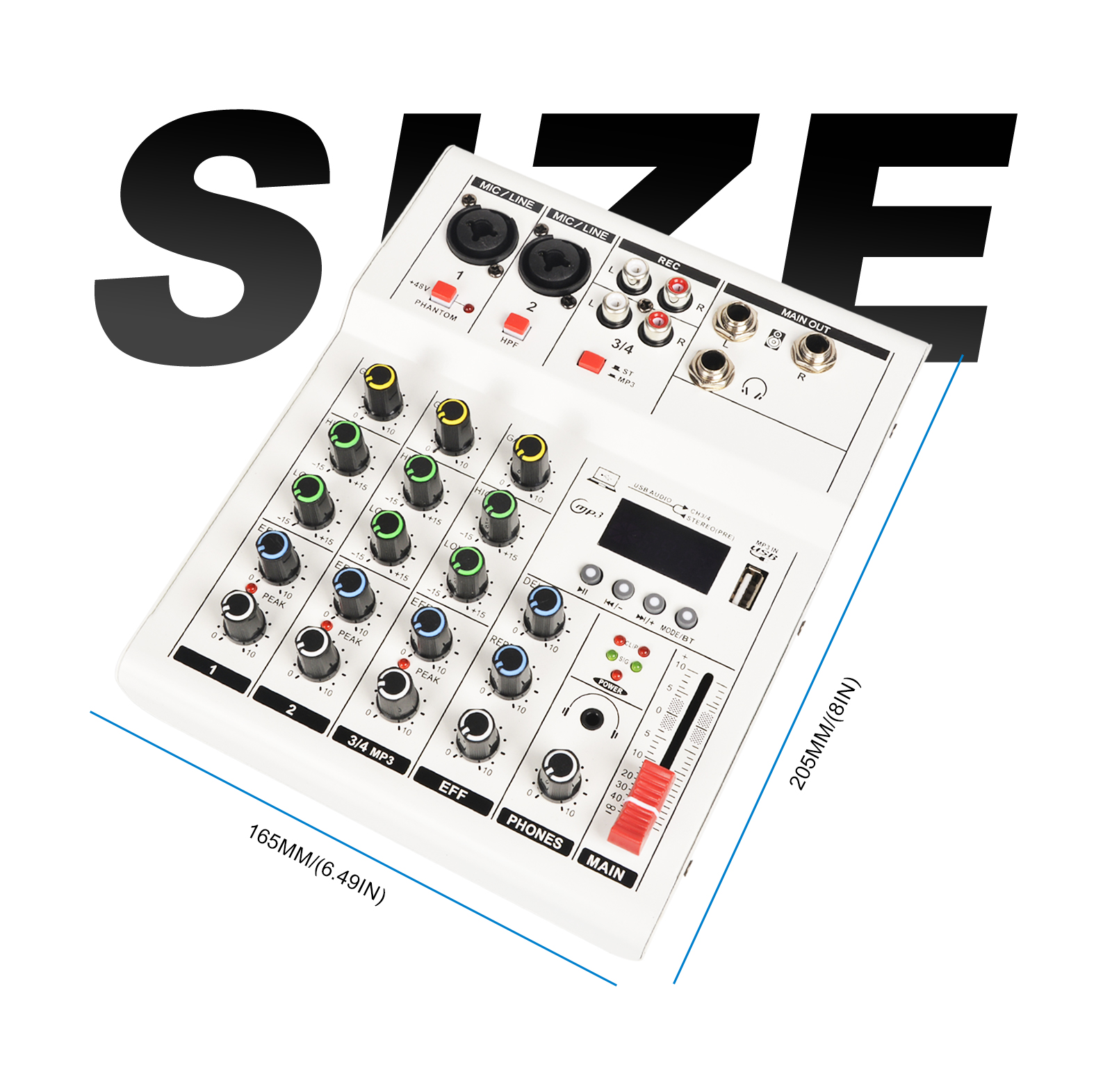 4 Channel Audio Mixer 48V Phantom Power Monitor Path Portable Mini ...