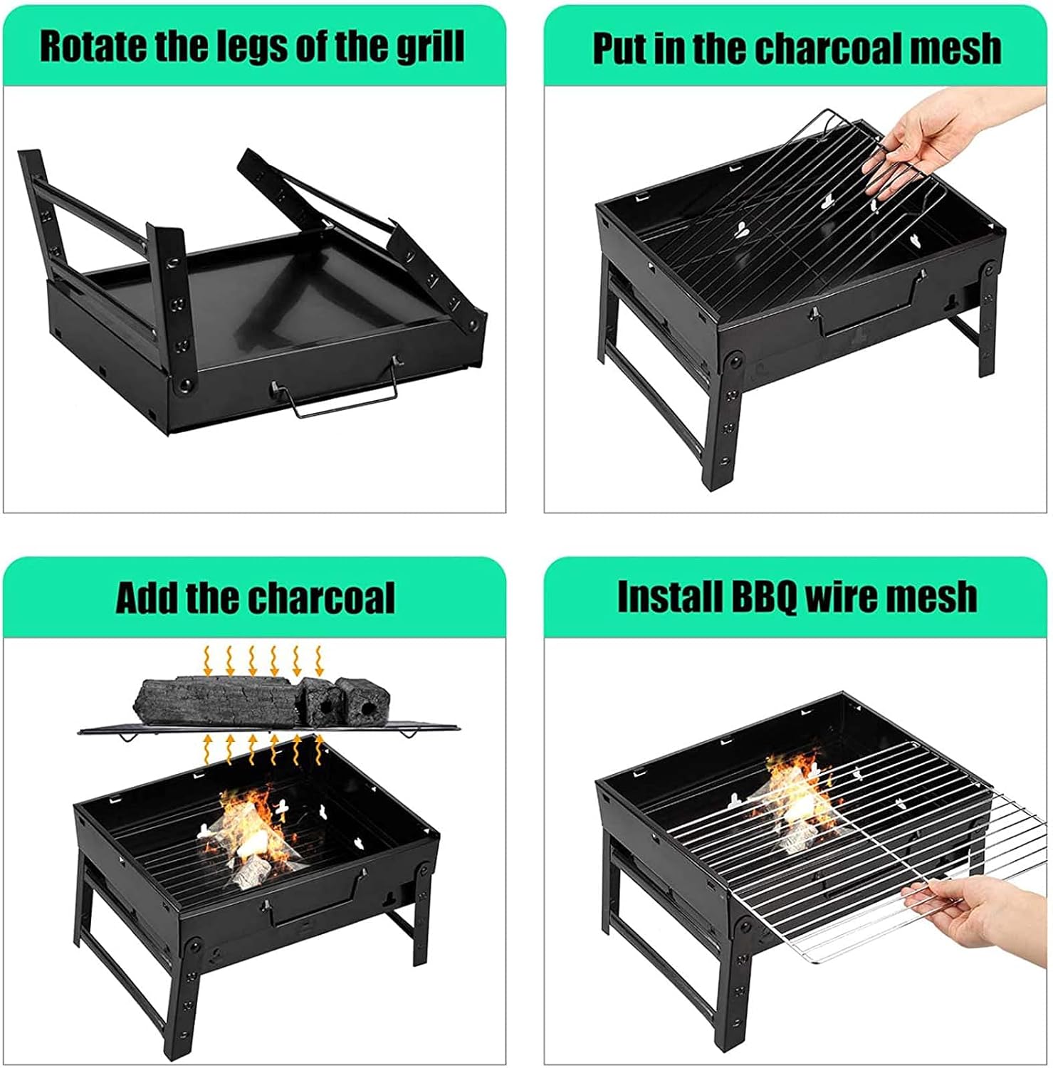 Folding Charcoal Barbecue Grill, Barbecue Fire Pit Charcoal Grill ...
