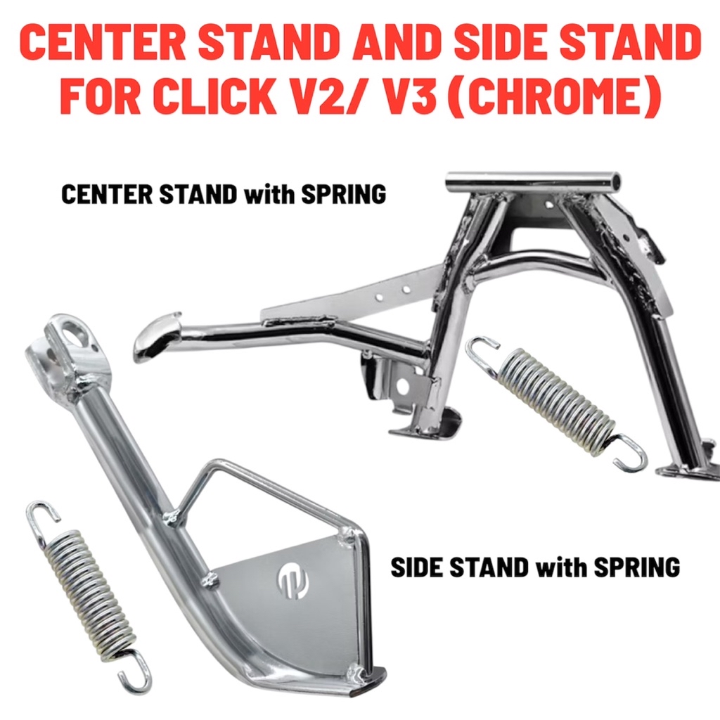 CENTER AND SIDE STAND with SPRINGS FOR HONDA CLICK V2/V3 (CHROME/BLACK ...