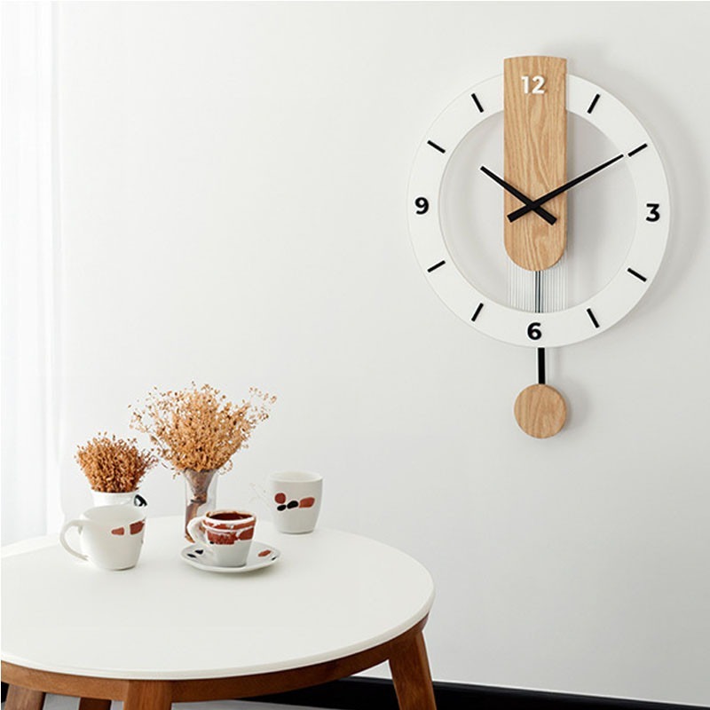 16 Inch Wooden Swing Wall Clock Non-ticking Silent Clock With Pendulum ...