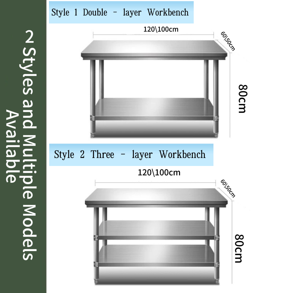 Countertop Kitchen 304 Stainless Steel Cutting Work Table 2 Layers Rack ...