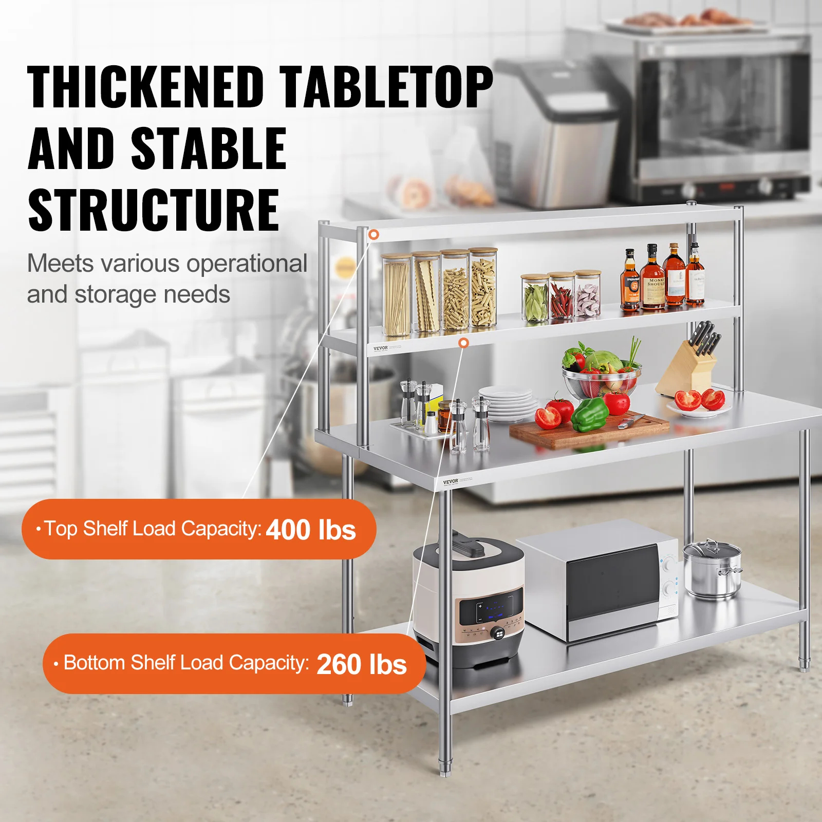 Stainless Steel Rack kitchen worktable Overshelf with Height Adjustable ...