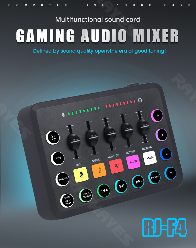 RAYHAYES RJ-F4 Soundcard Mixer Bluetooth Mic For Phone Pc Live Complete ...