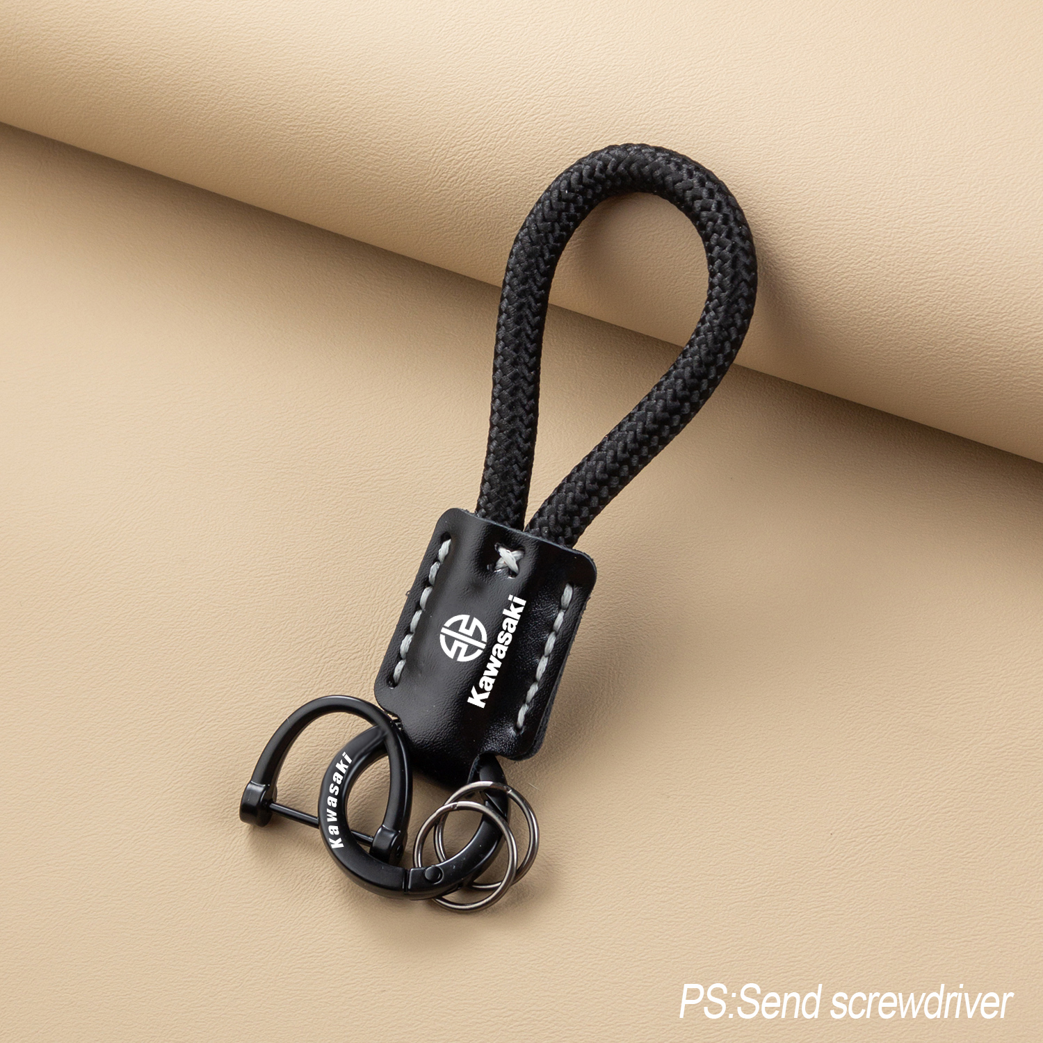 Cowhide braided rope With Box Motorcycle Car leather keychains car key ...