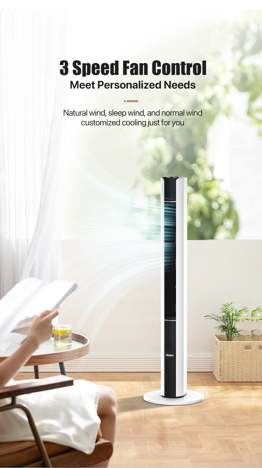 【NEW】Haier Electric Tower Fan with LED Touch Control 15H Timer Cooling ...