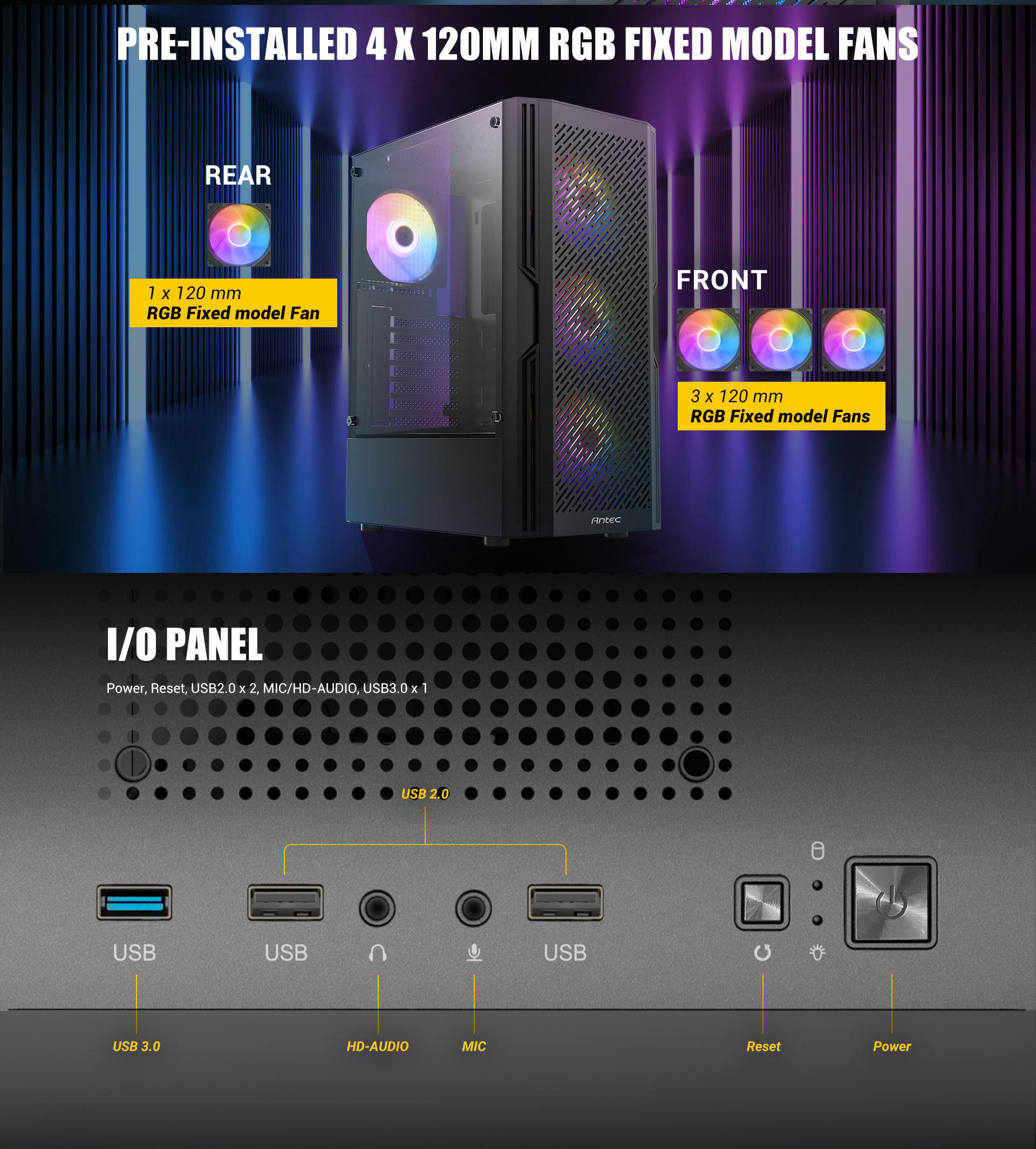 Antec AX20 Elite RGB Mid-Tower Gaming PC Case - Black | Shopee Philippines