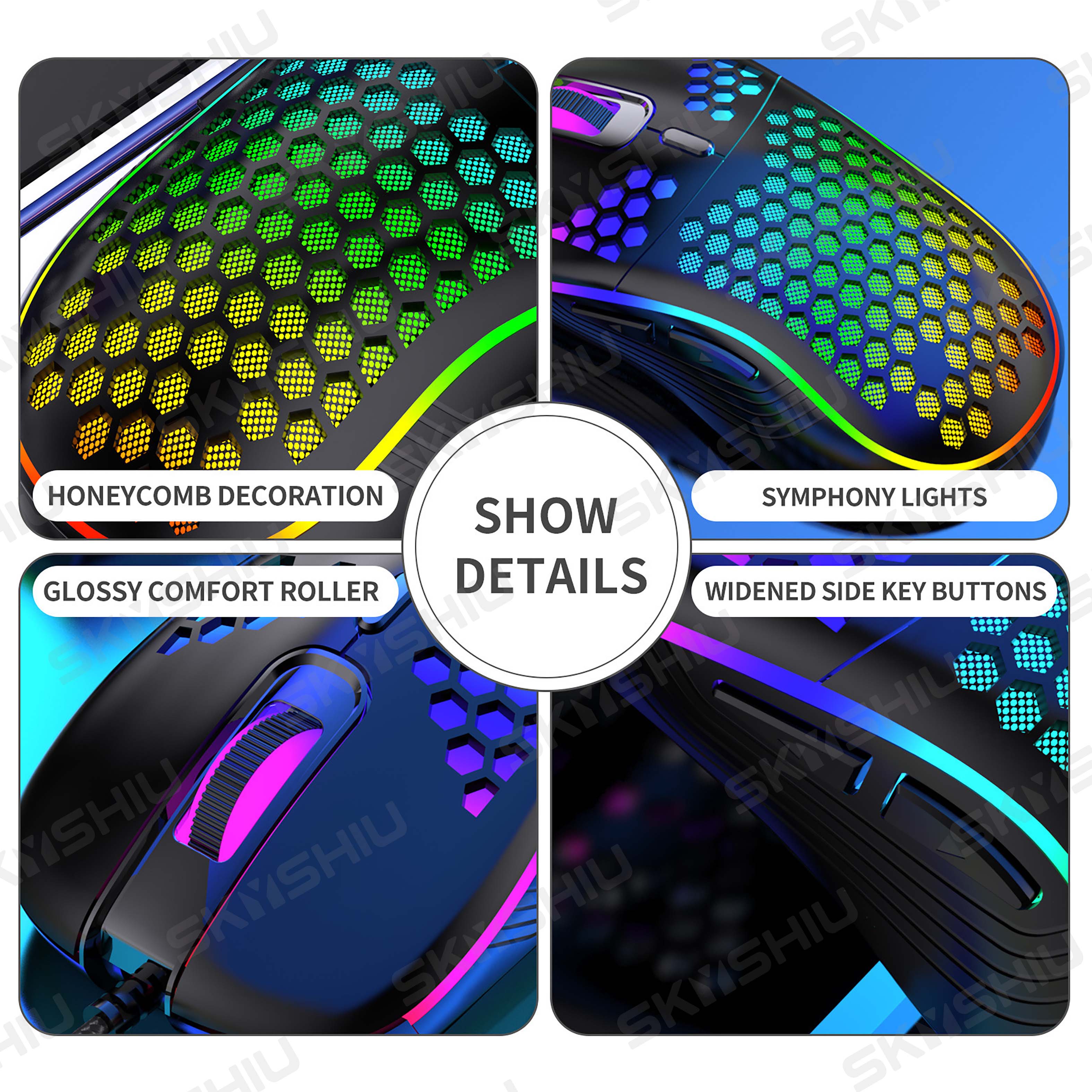 SKYSHIU M1 RGB Hollow Mouse Wired Gaming Mouse Lightweight Compatible ...