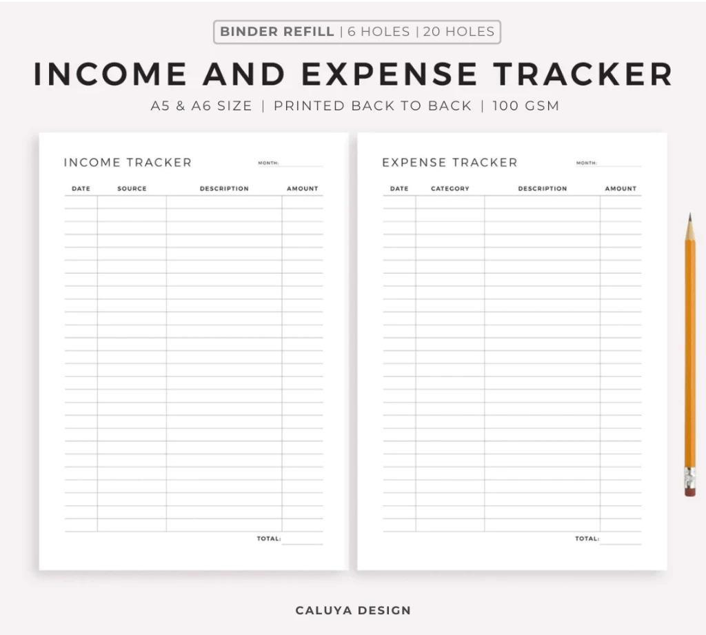 A5 A6 Income & Expense Tracker Planner Binder Refill | A5 Binder ...