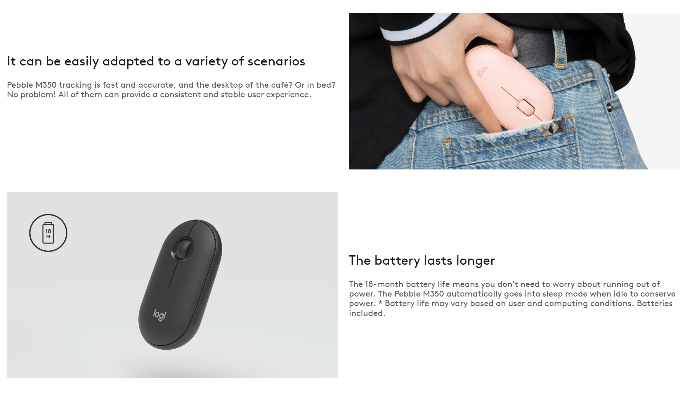 Logitech Pebble M350 Wireless Silent Bluetooth Mouse 1000 DPI 18-Month ...