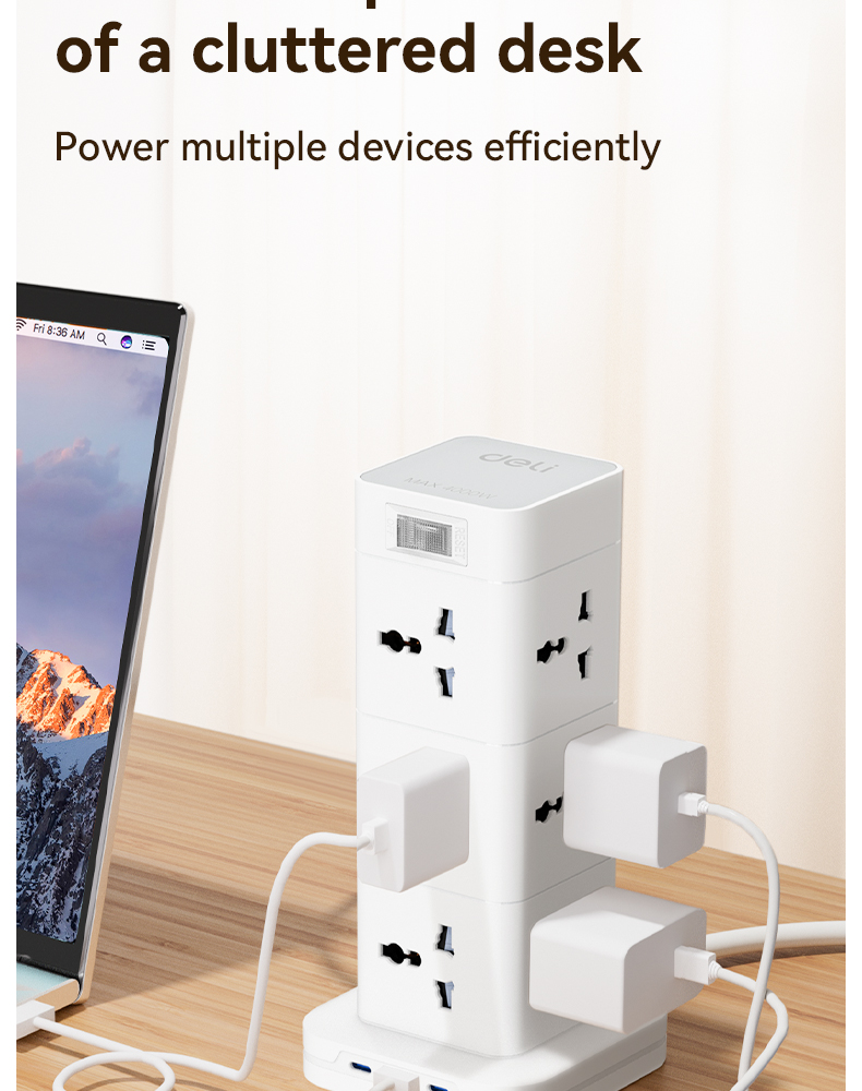 Deli Tower Socket 1/2/3 Layer + 1 USB+ Type-C Multi-functional Vertical ...