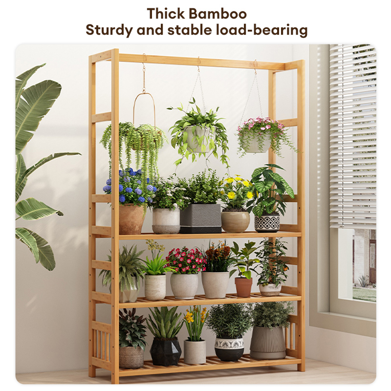 TUBUAN Bamboo Storage Rack Wooden Shelves Organizer Plant Rack Outdoors ...