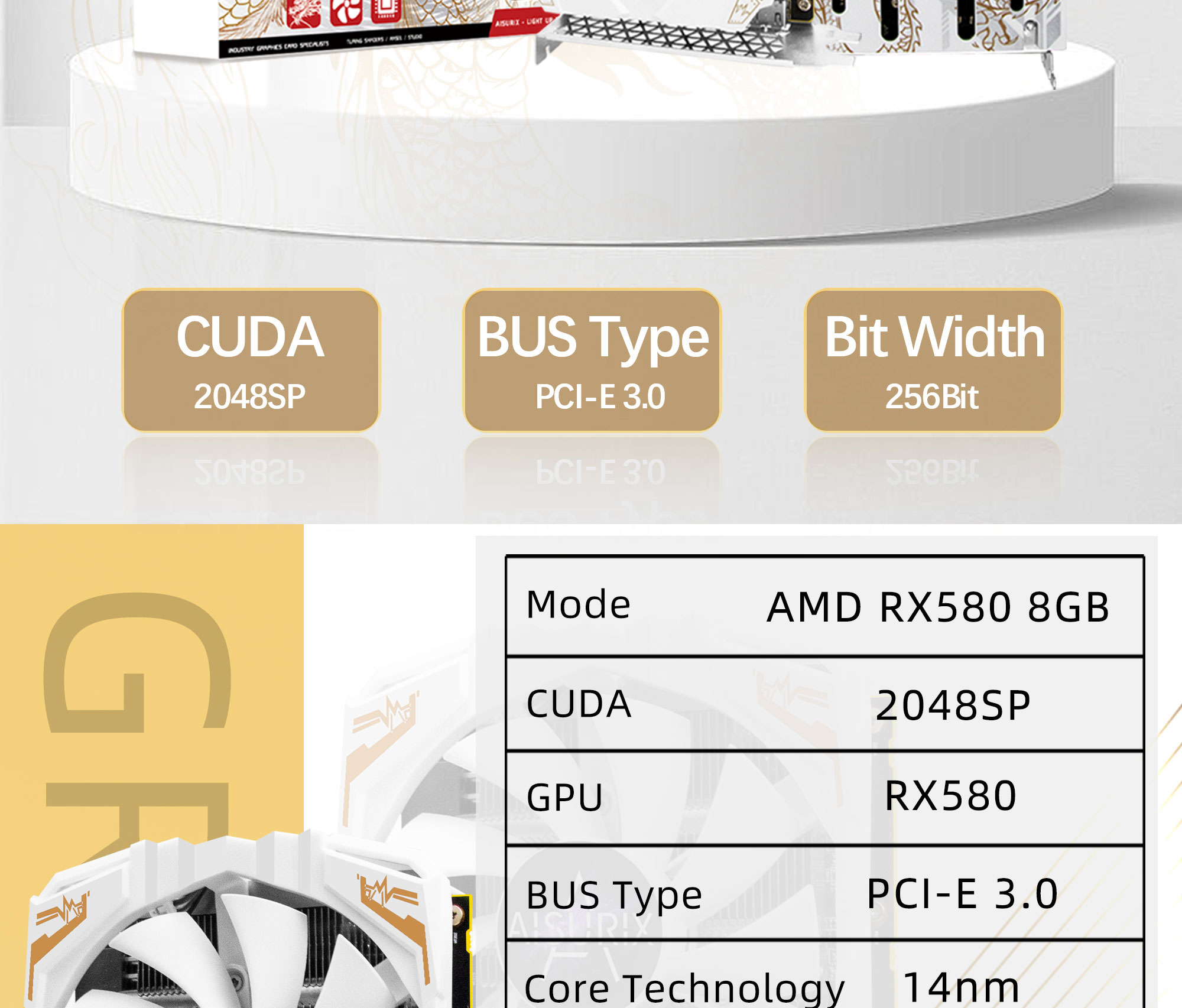 AISURIX NEW RX580 8GB Graphics Card GDDR5 256Bit Computer GPU Video ...