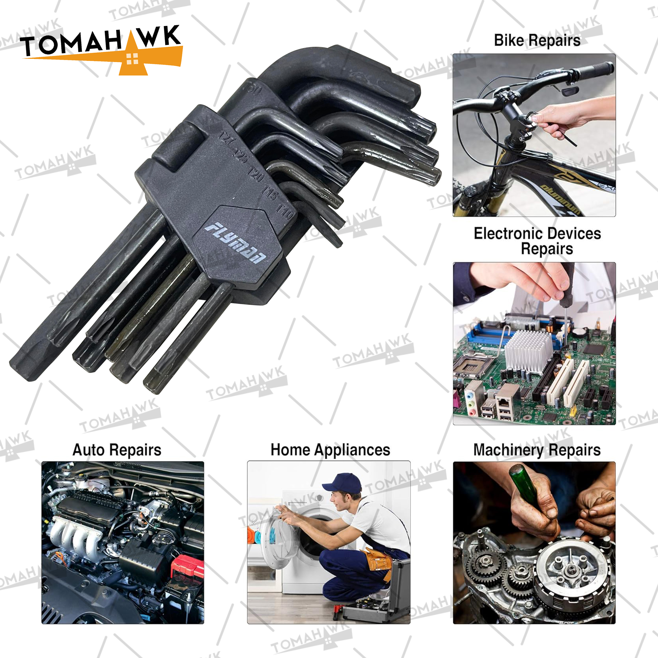 TOMAHAWK WRENCH SET 9PCS/SET HEAVY DUTY HEX KEY FLOWER TYPE BALL END ...