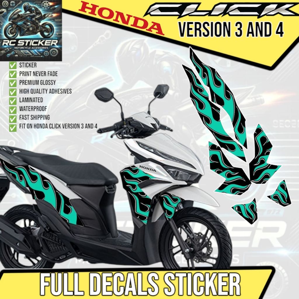 HONDA CLICK VERSION 3 AND 4 FULL DECALS STICKER FIRE LEFT AND RIGHT ...