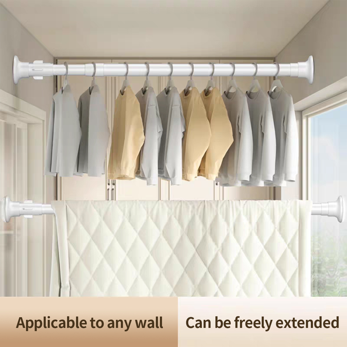 Telescopic Curtain Rod Extendable Punch-free Adjustable Shower Rod ...