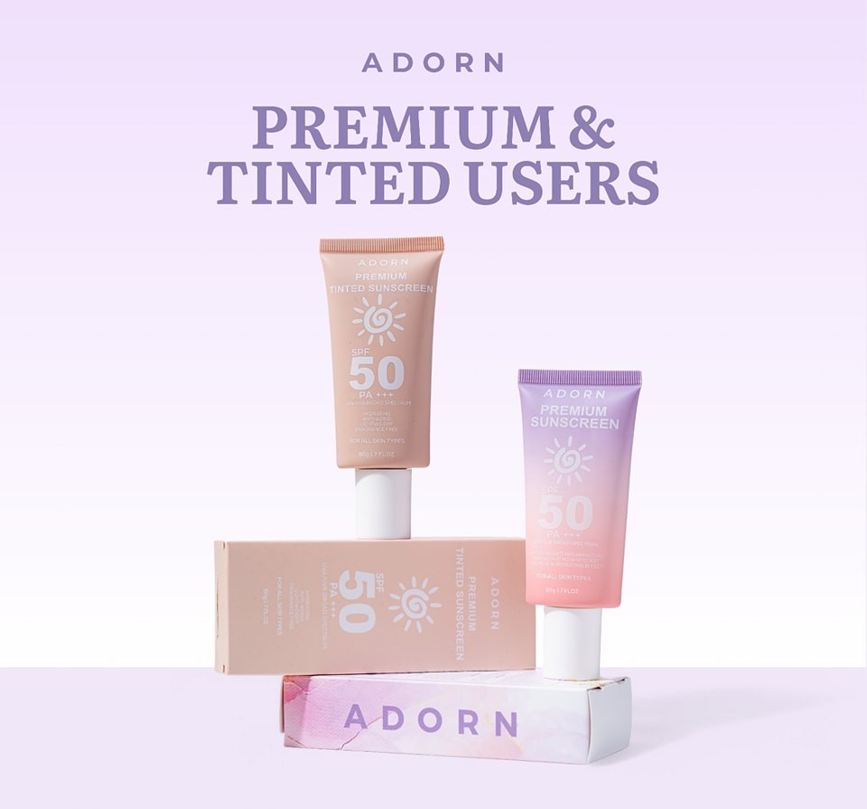 ADORN Premium and Tinted Sunscreen SPF 50 PA++ Broadspectrum Anti Aging ...