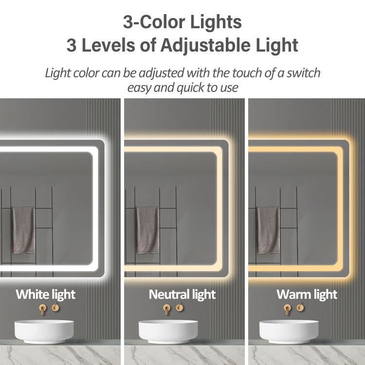 Bathroom Led Mirror Wall Mirror Vanity Mirror With 3-color Light Touch ...