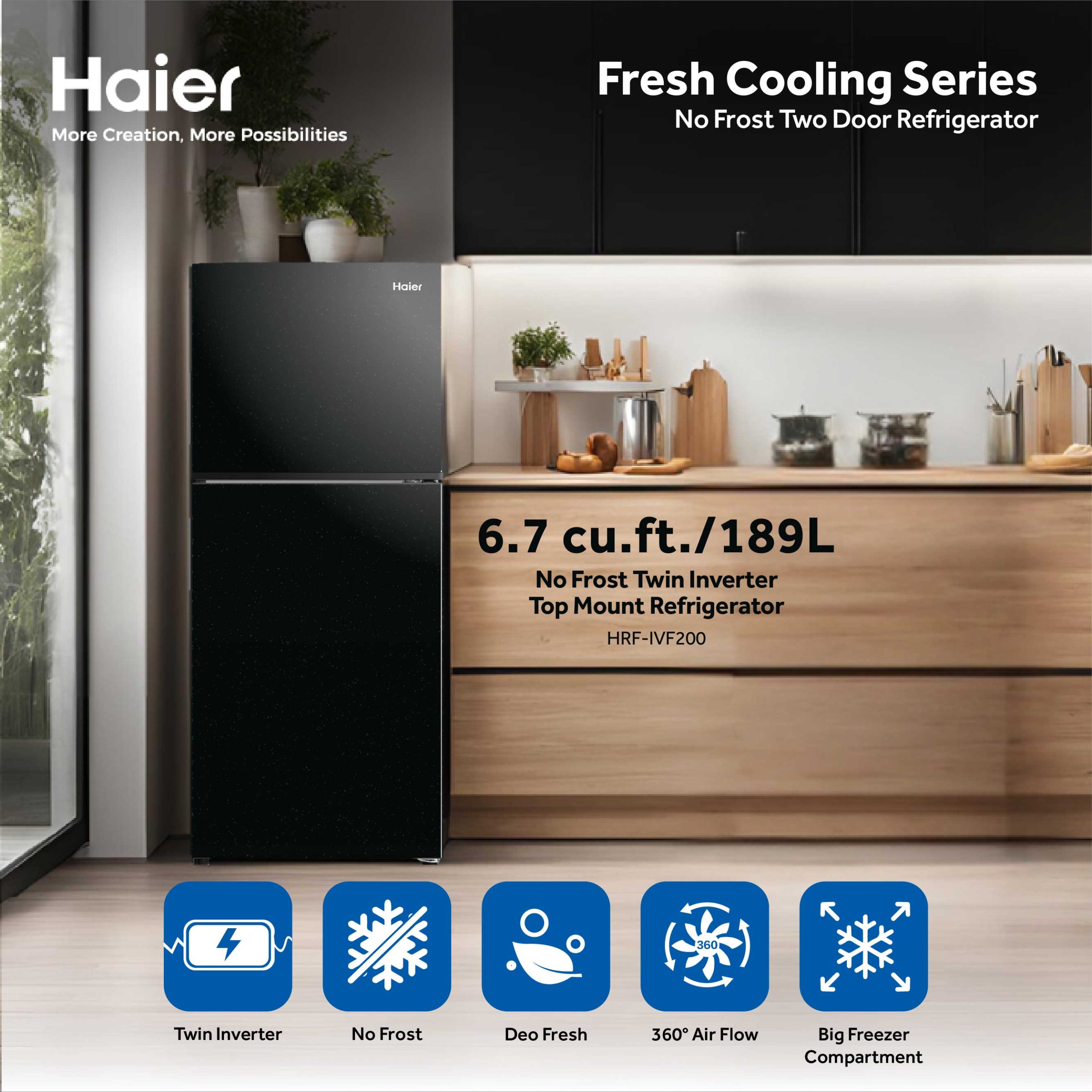 Haier 6.7 cu.ft. Twin Inverter No Frost Two Door Refrigerator HRF ...