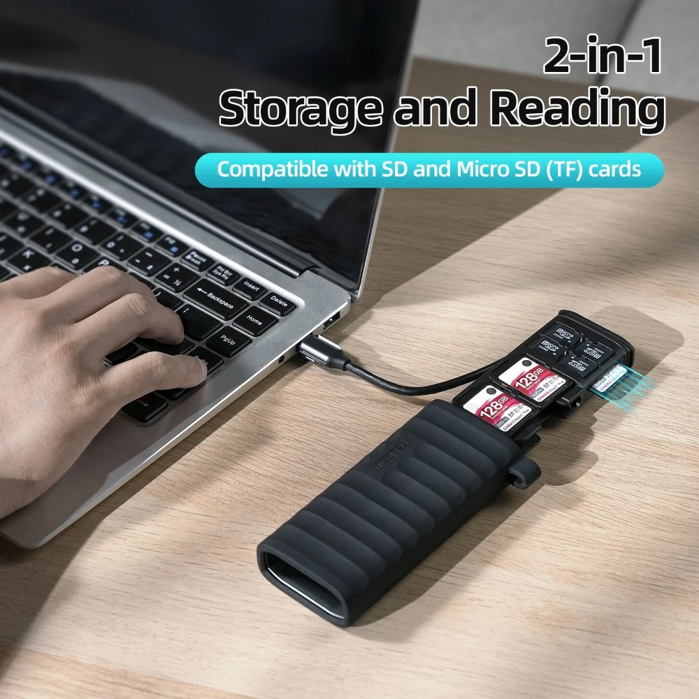 TELESIN Type-C Micro SD Card Reader & Storage Box 2-in-1 High-Speed SD ...