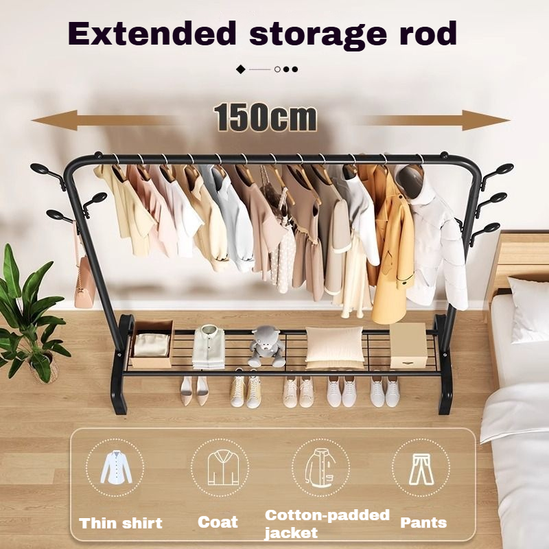 Metal Clothes Rack Bedroom Drying Rack Heavy Duty Floor-Standing With ...