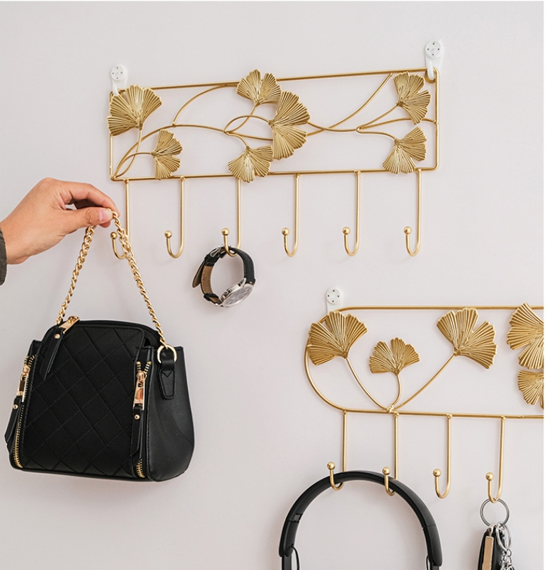 LHK 1pc 4/6 Hooks Wall Coat Racks Wall Mounted Ginkgo Leaf Hook Wall ...