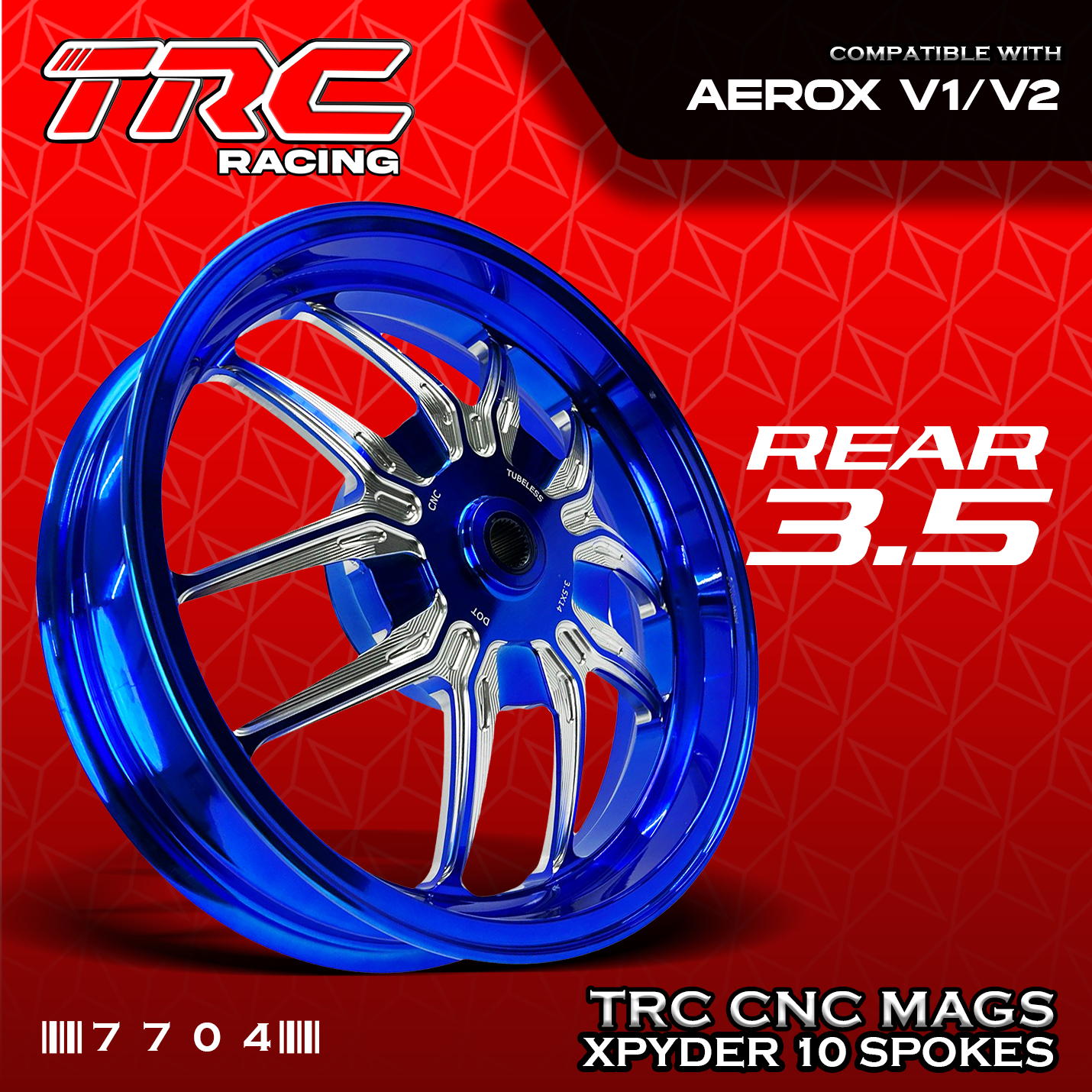 TRC RACING CNC XPYDER 10 SPOKES MAG WHEELS (2.5F x 3.5R x 14) for AEROX ...