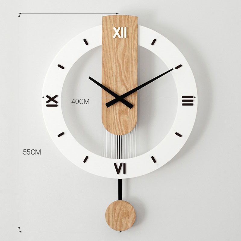 16 Inch Wooden Swing Wall Clock Non-ticking Silent Clock With Pendulum ...