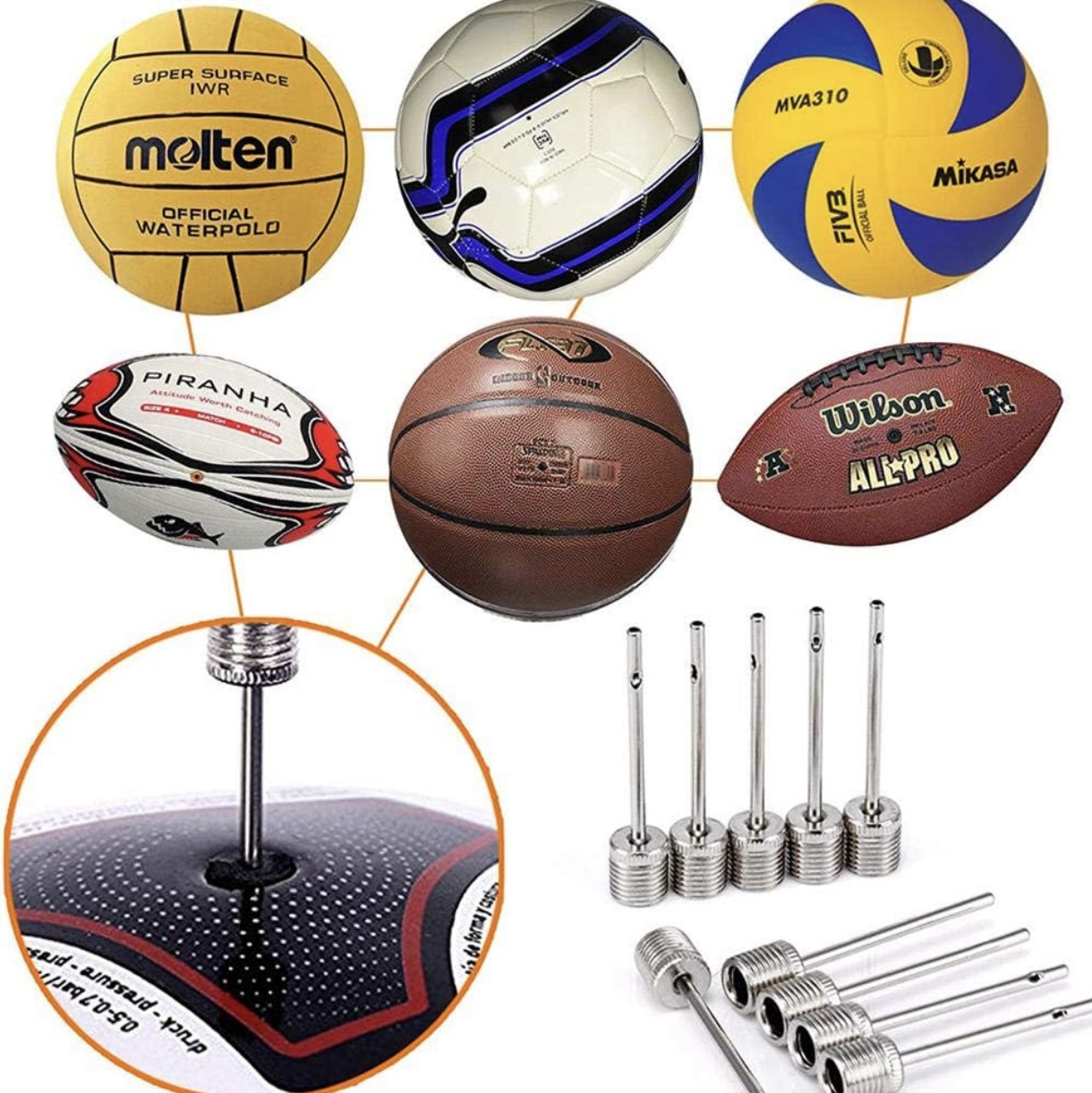 50pcs Pump Pin Bicycle Basketball Soccer Inflatable Needle Stainless ...
