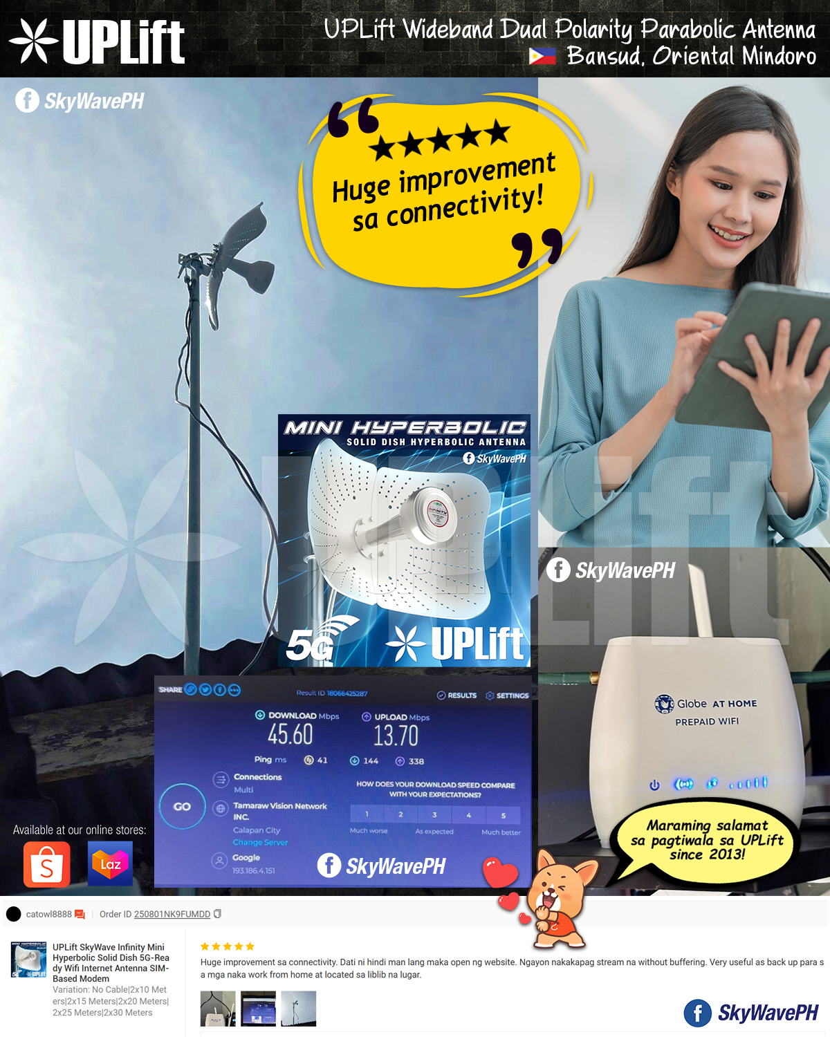 UPLift SkyWave Infinity Mini Hyperbolic Solid Dish 5G-Ready Wifi ...