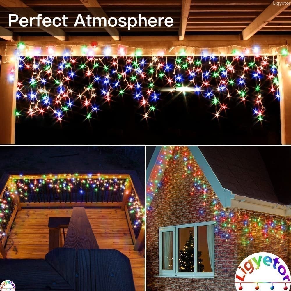 Solar/Plug Fairy Icicle Lights 200LED Outdoor Waterproof Christmas ...