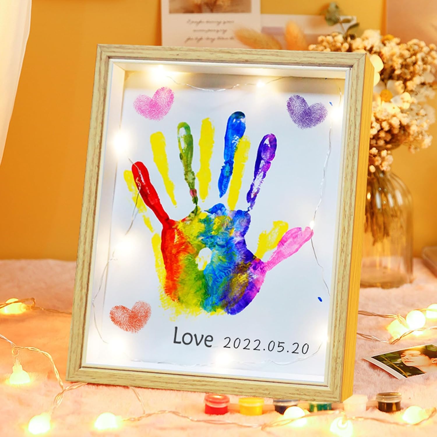 DIY Hand Paint Shadow Box Frame with Paint Set Wooden Handprint Photo ...