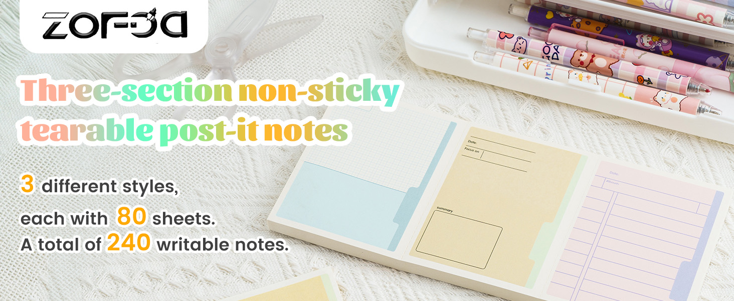 240 Sheets Tearable Sticky Note Notebook Three Designs Thick Paper for ...