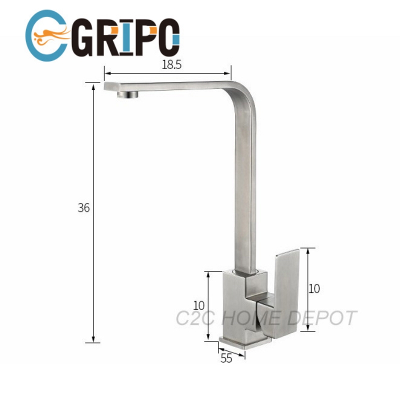 GRIPO High End 304 Stainless Square Type Kitchen Faucet Single Cold ...