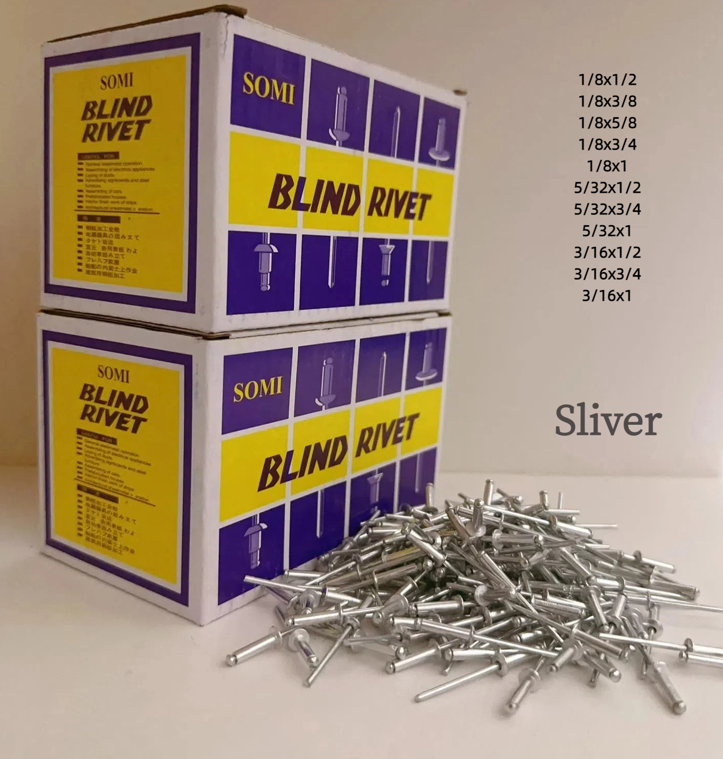 Blind Rivet /Rivets per box 1/8 x1/2,5/32x1/2,1/8x3/4 Somi Brand Sliver ...