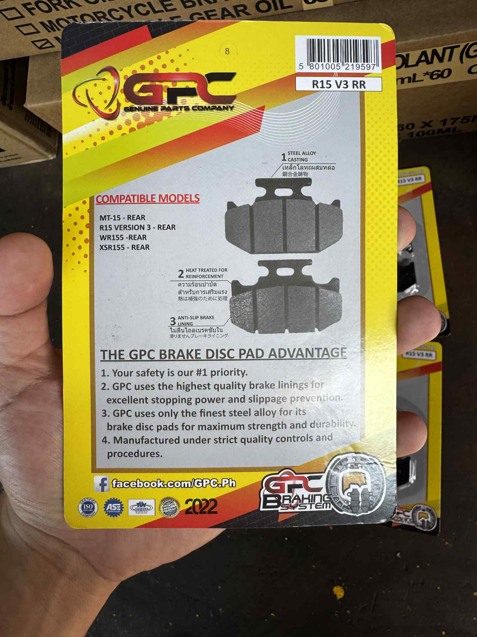 GPC Brake Pads R15 Version 3 REAR/MT-15 R15 V3/MT-15/WR155/XSR155 ...