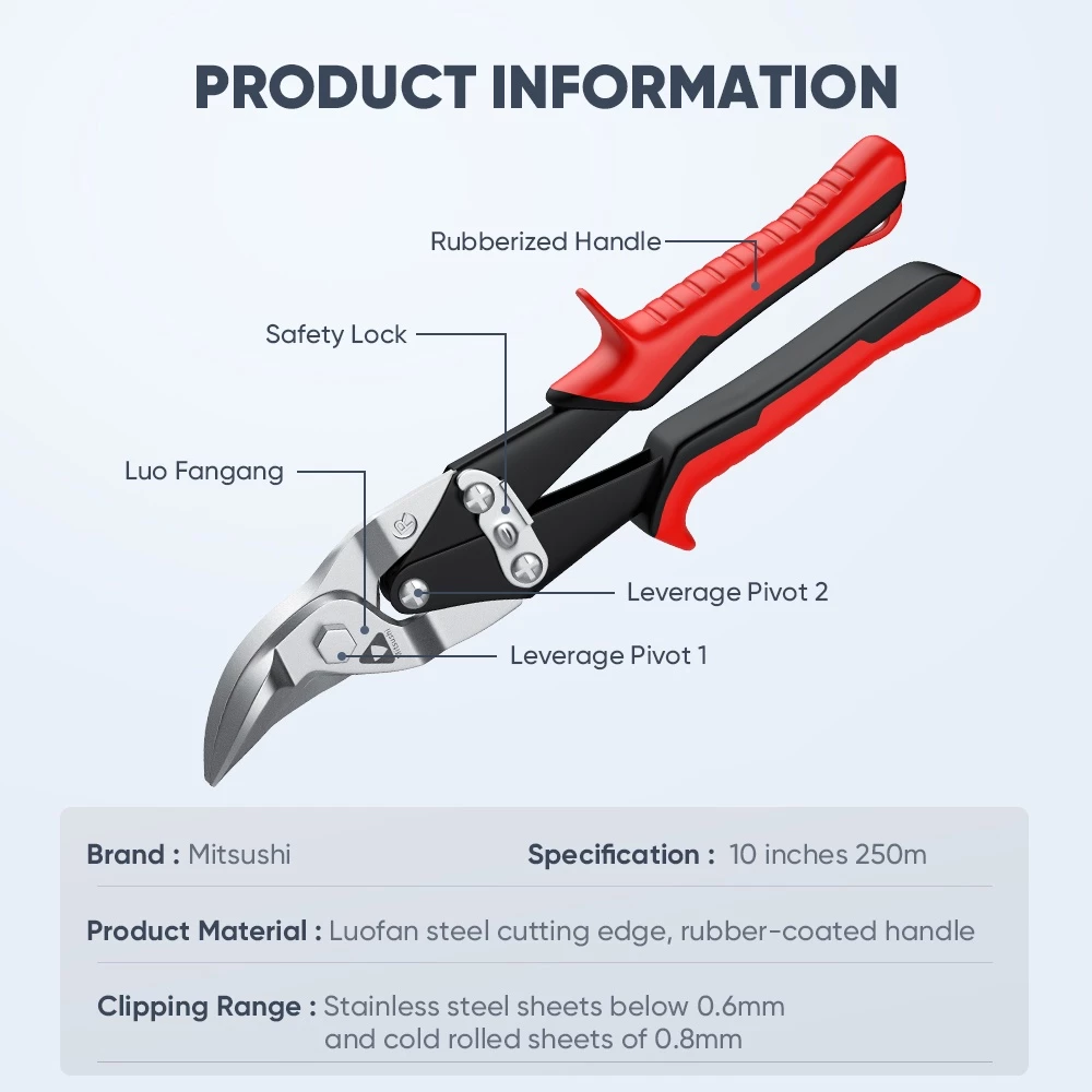 Mitsushi 10 Inches Scissors 250mm Right Metal Sheet Cutter Aviation ...