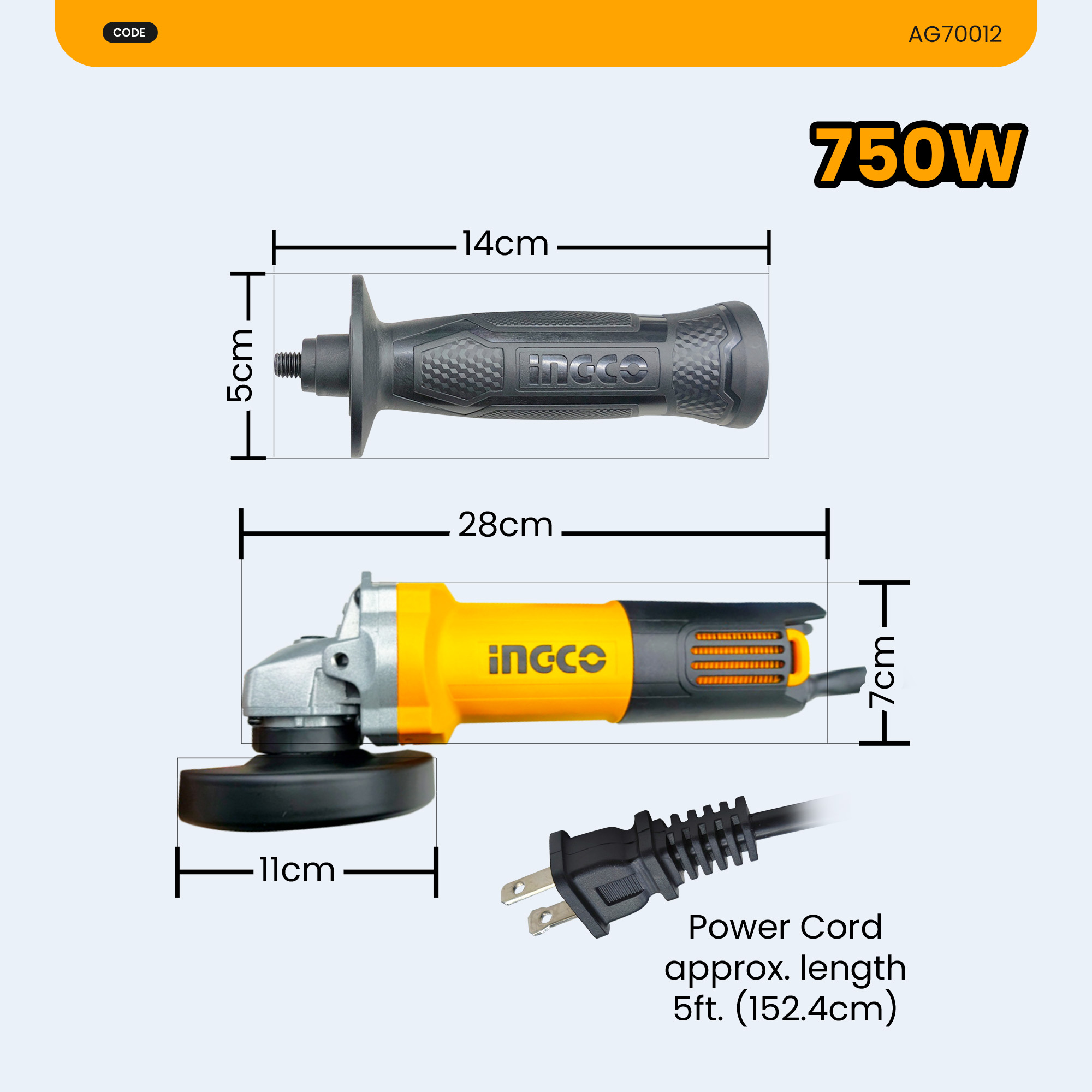 INGCO Electric Angle Grinder Cutting Machine 700W/750W/960W AG70012 ...