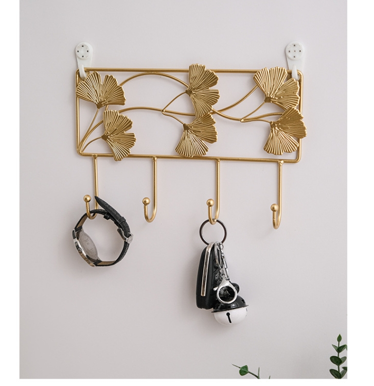LHK 1pc 4/6 Hooks Wall Coat Racks Wall Mounted Ginkgo Leaf Hook Wall ...