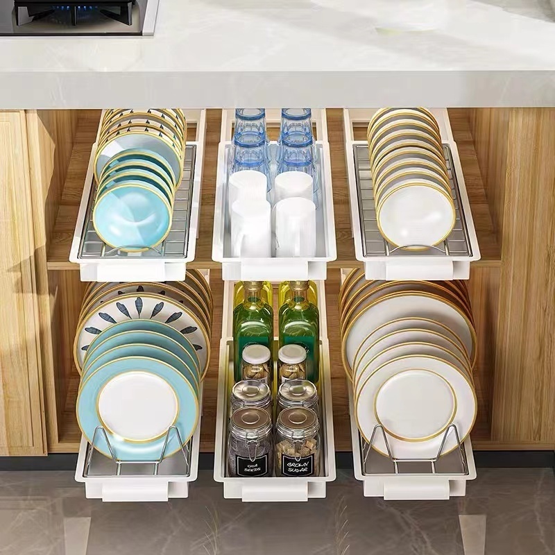 Expandable And Pull Out Dish Rack Spice Rack Kitchen Cabinet Sliding ...