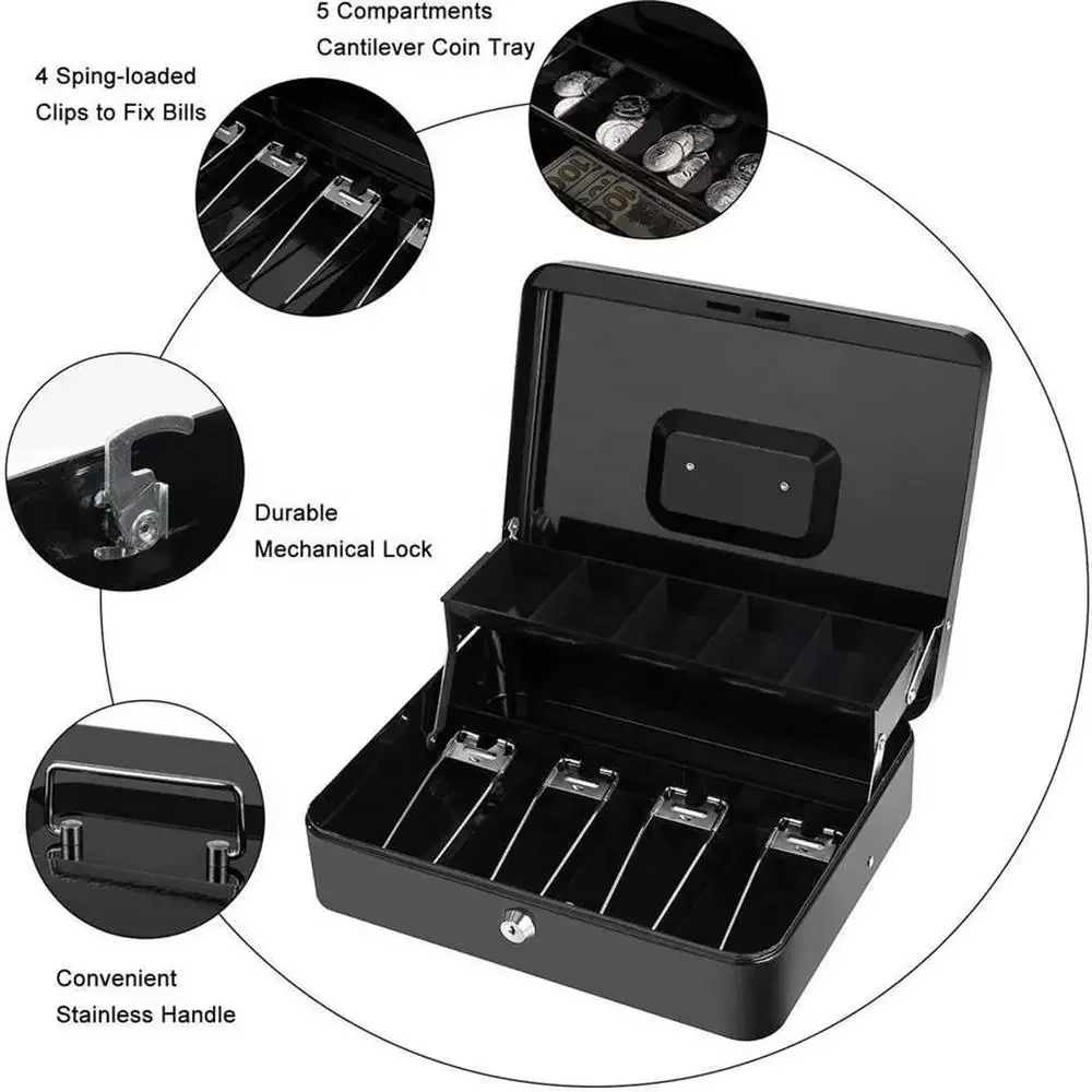 COD Cash box portable money secret security safe box lock metal 12iNCH ...