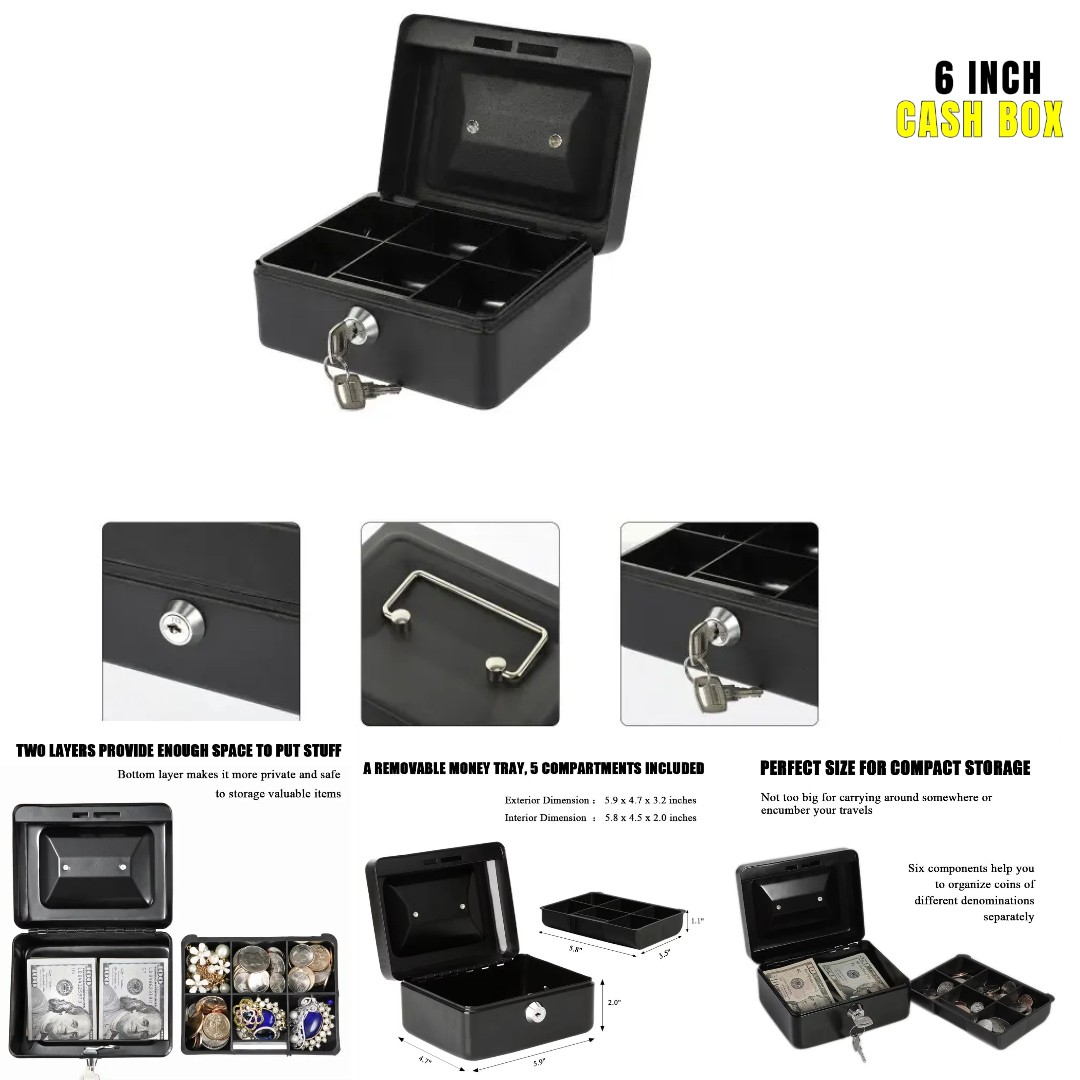 COD Cash box portable money secret security safe box lock metal 12iNCH ...