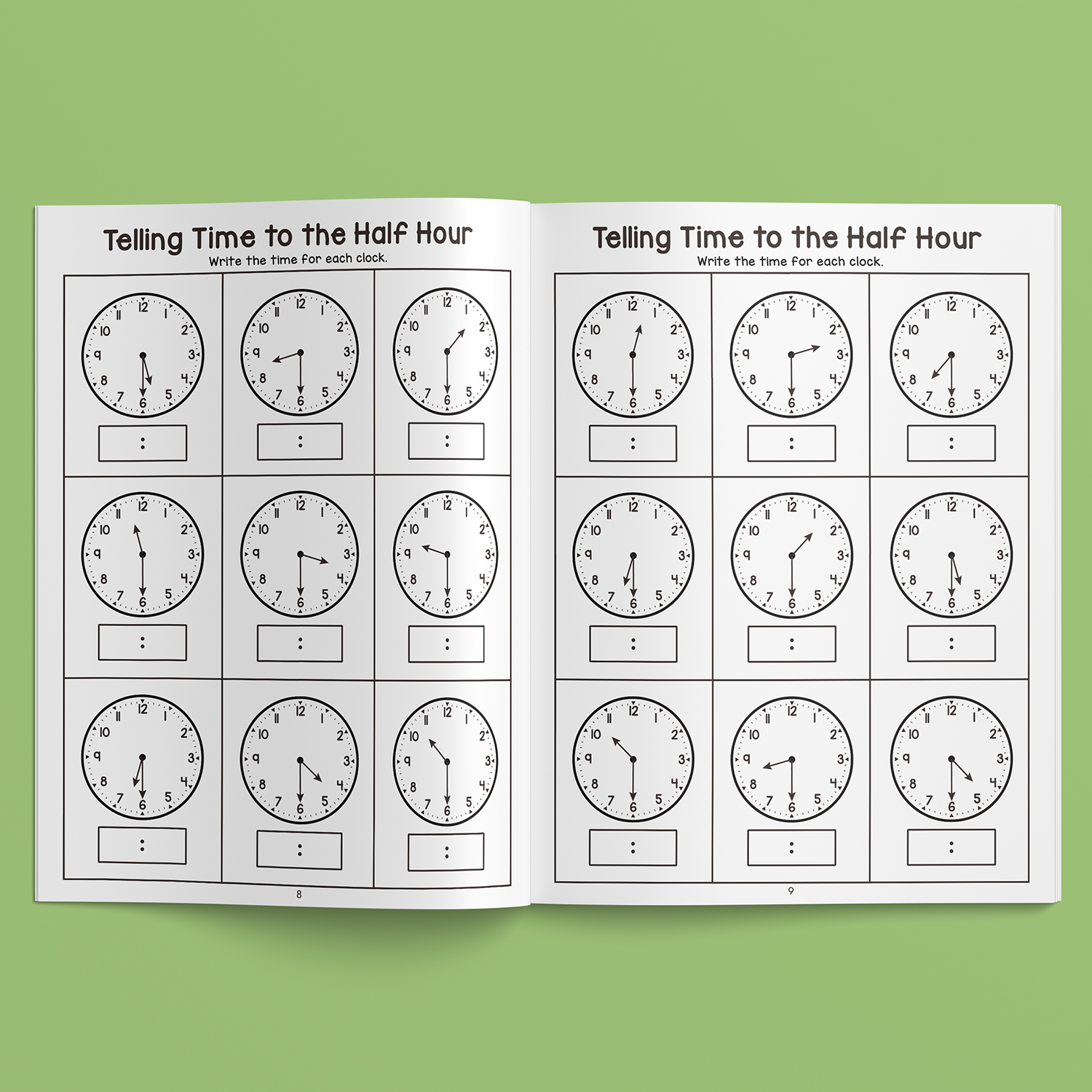 Telling Time Maths Workbook Write & Draw Minute and Hour Hands ...