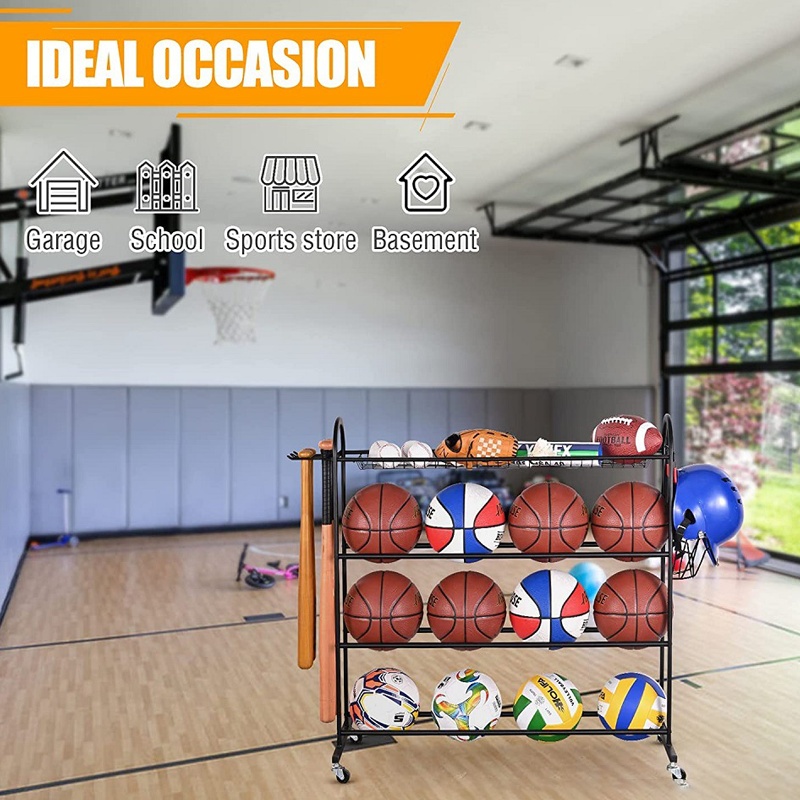 Basketball Storage Rack With Wheel And Hooks Detachable Wheeled Ball ...